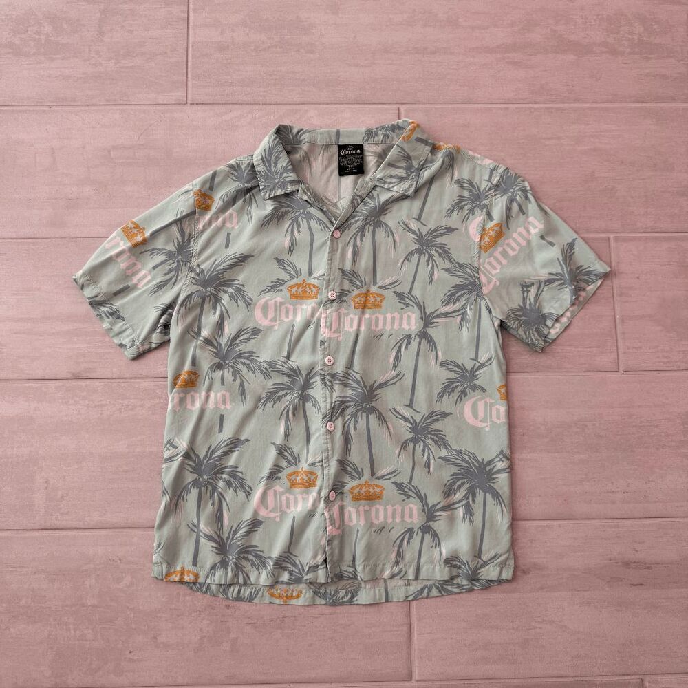 Corona Men's Resort Button Down Casual Shirt Beer Aloha Hawaiian Tropical Print